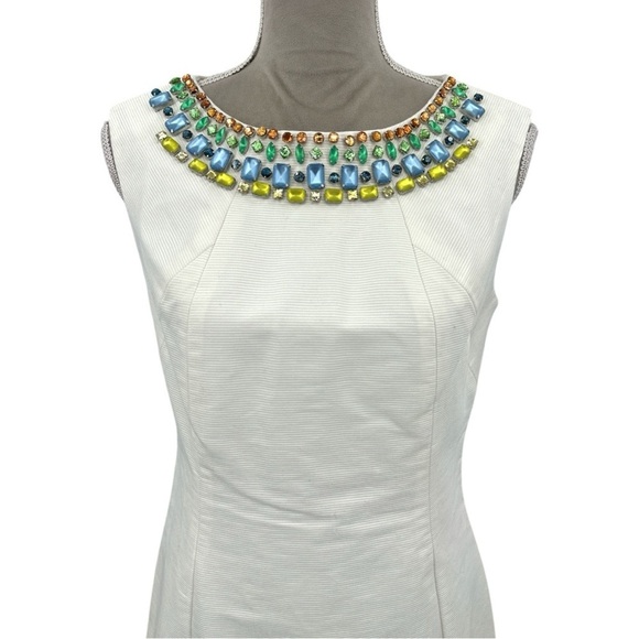 Shoshanna Embellished Sleeveless Cotton Shift Dress - White - Size 8 - NWT - Picture 3 of 9